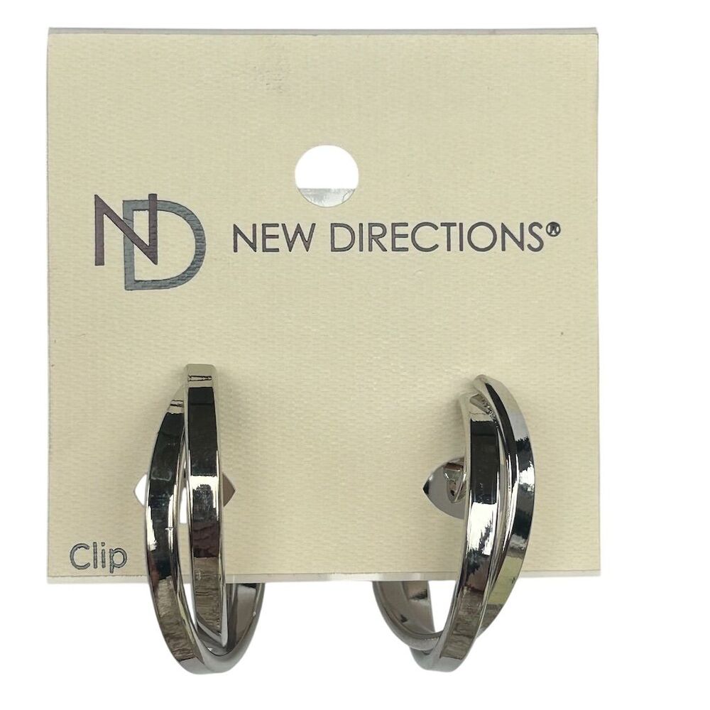 New Directions Silver Double Hoop Clip-On Earrings OS